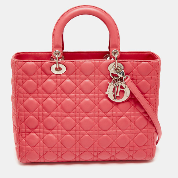 Dior Handbags - DIOR Coral Pink Cannage Leather Large Lady  Tote